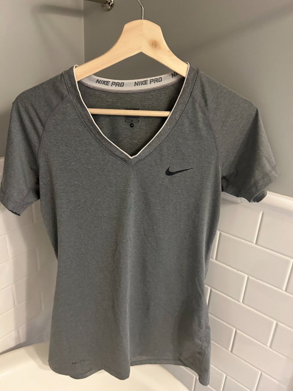 Nike Grey V-Neckline Workout Top (Size M)